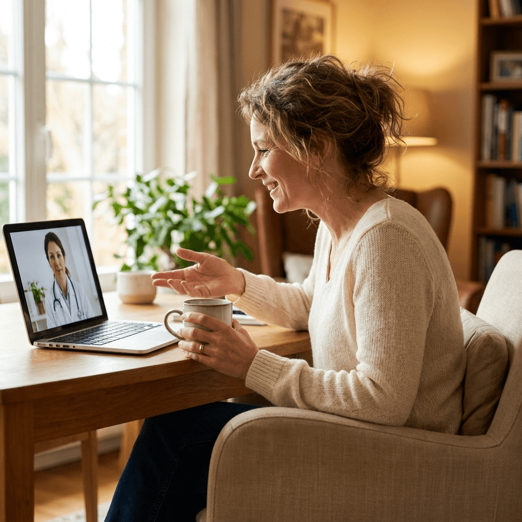 Woman having an online consultation with a doctor from home
