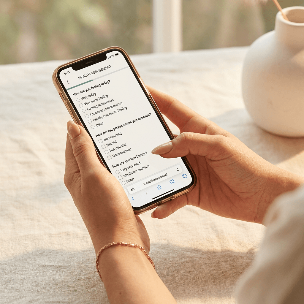 Woman completing a health assessment on her phone